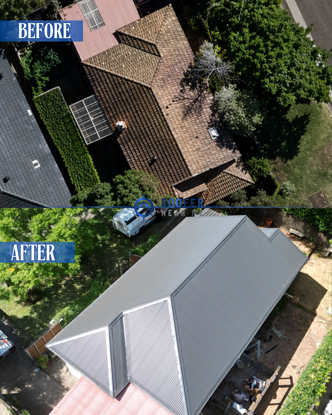 Full roof replacement — drone view